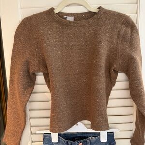 Classic Crewneck cash/wool Women's Sweater in Brown w specs of creams and grey